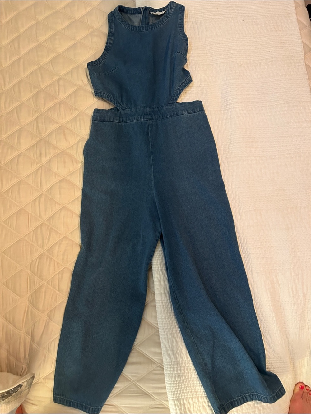 Denim Cutout Jumpsuit in Dark Blue